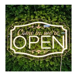 LED Neon Open Sign for Business, (Warm White, 16.5x11'')
